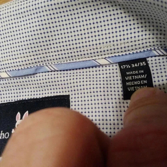 Psycho Bunny Button Up Shirt 17 1/2 34-35 Modern Fit Stretch Blue Dots - Picture 7 of 11